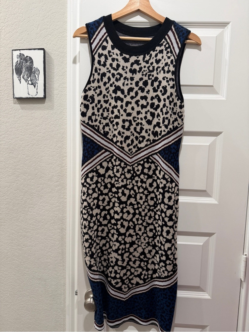 Vince Camuto Leopard-Print Knit Midi Dress in Cream, Black and Navy